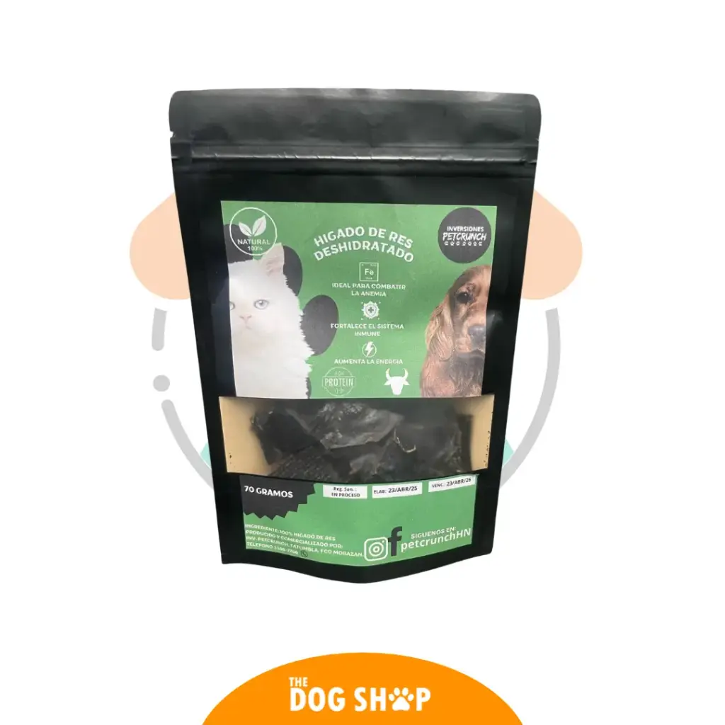 Petcrunch Higado de Res Deshidratado 70 grms  (producto natural sin químicos libre de granos) 