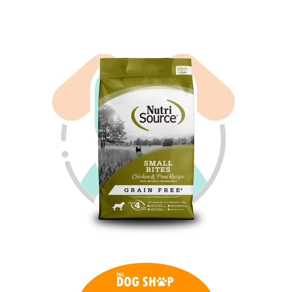 Nutrisource Small Bites Chickean and Pea Recipe Grain Free (Pollo razas pequeñas libre de Granos)